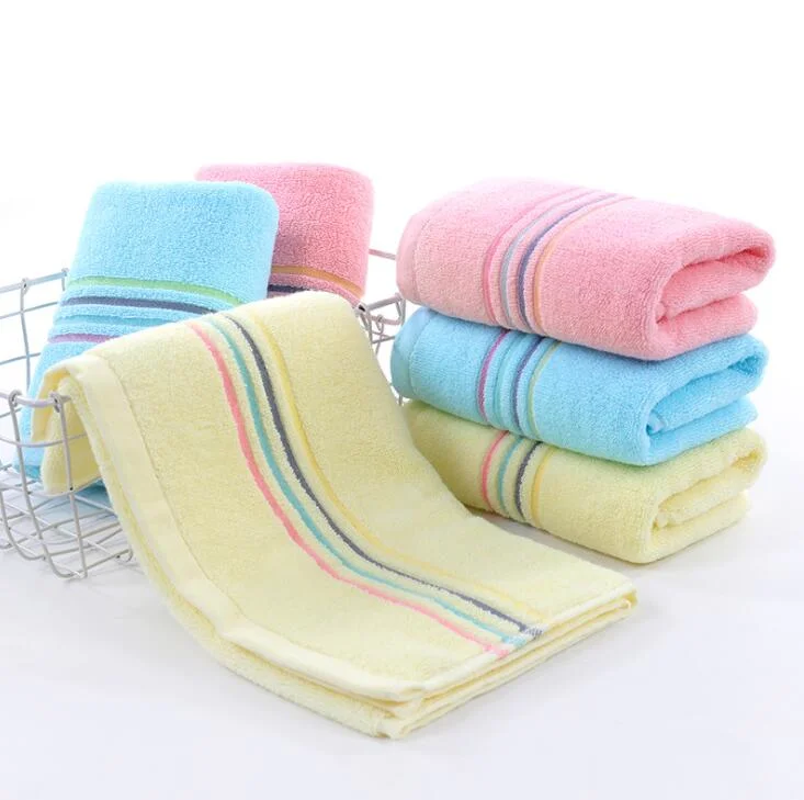 100% Cotton 32s Adult Thickened Rainbow Striped Towel Water Absorbing Daily Necessities Face Towel Custom Logo