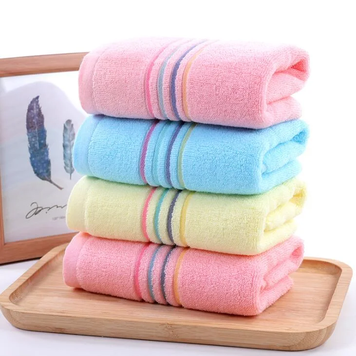 100% Cotton 32s Adult Thickened Rainbow Striped Towel Water Absorbing Daily Necessities Face Towel Custom Logo
